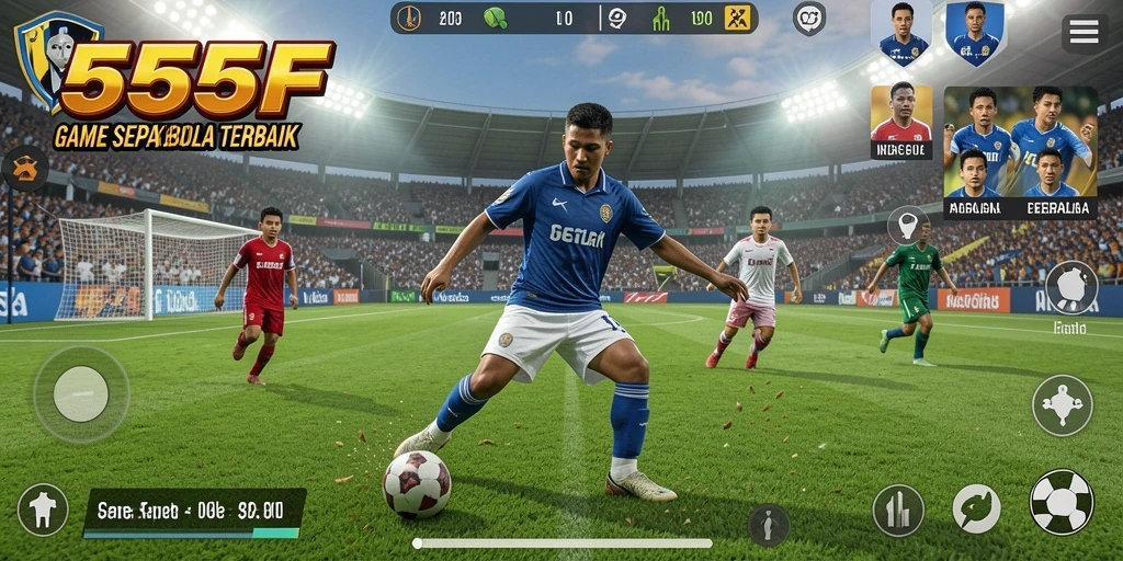 Gameplay seru dalam aplikasi 555F yang menampilkan laga sepak bola.