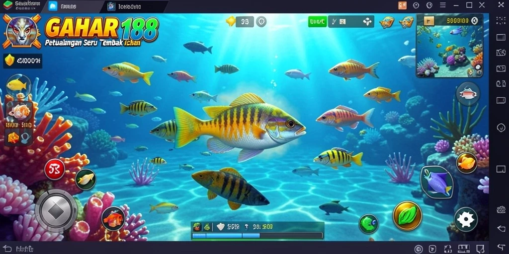 Tampilan gameplay GAHAR188 dengan aksi Tembak Ikan yang seru.