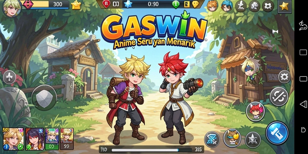 Screenshot gameplay GASWIN menampilkan karakter Anime yang beraksi.