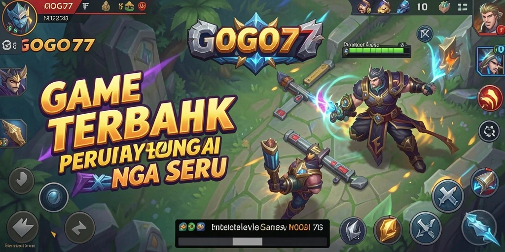 Screenshot gameplay GOGO77 yang menunjukkan aksi pertempuran tim MOBA.