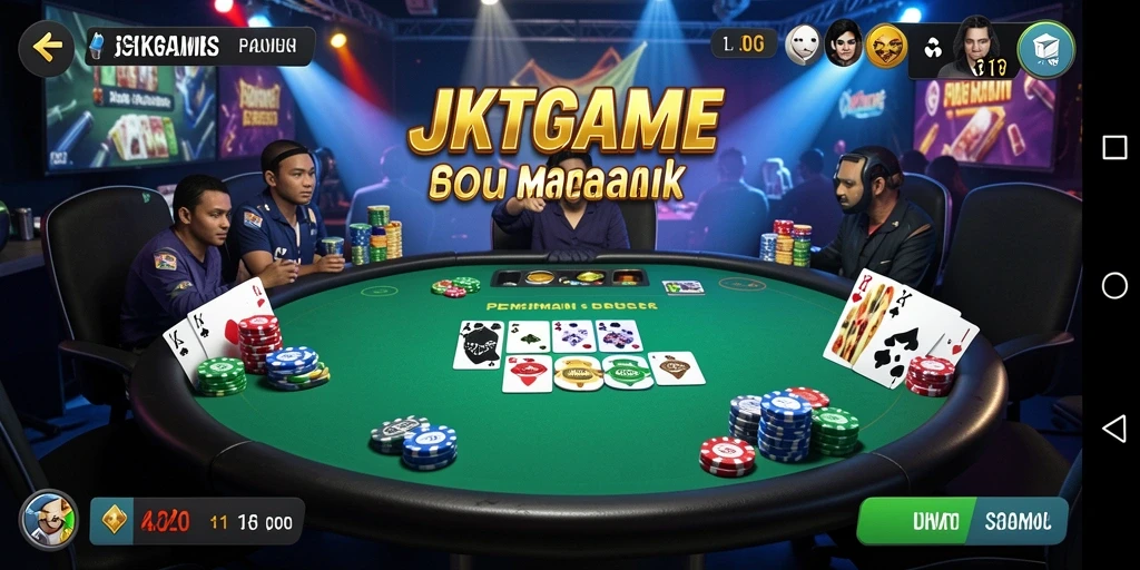 Tampilan gameplay JKTGAME yang mendebarkan dengan berbagai jenis permainan poker.