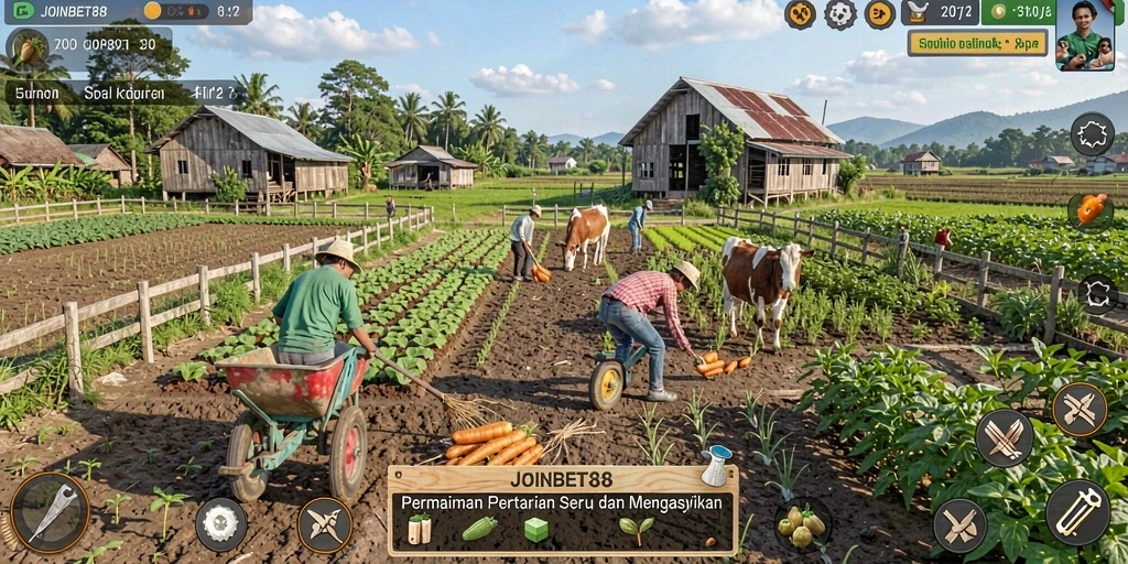 Tampilan gameplay <strong>JOINBET88</strong> menampilkan aktivitas bertani yang mengasyikkan.