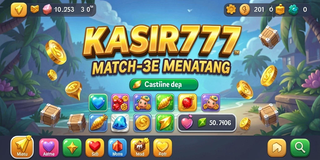 Tangkapan layar gameplay KASIR777 yang menunjukkan keseruan mencocokkan item match-3.