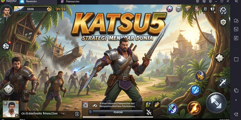 Tangkapan layar utama KATSU5 menampilkan pertempuran strategi yang intens.