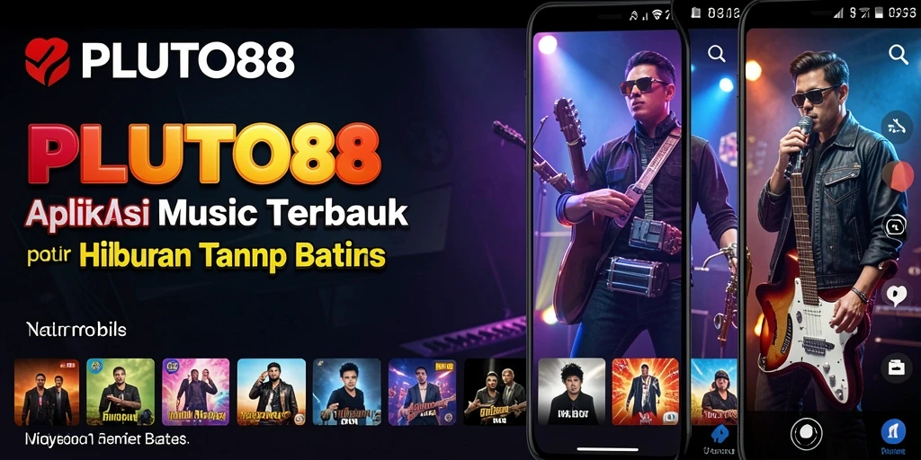 Screenshot utama PLUTO88 menampilkan tampilan antarmuka aplikasi musik yang menarik.
