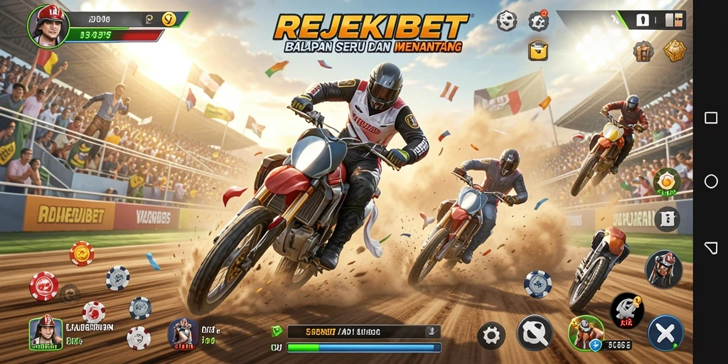 Gameplay menegangkan dalam REJEKIBET dengan mobil balap kece.