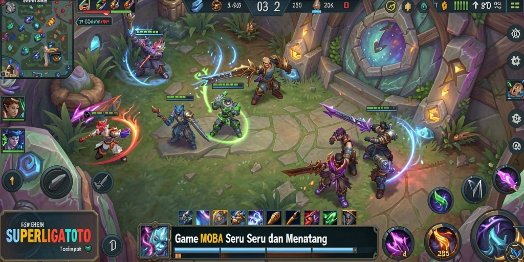 Screenshot gameplay SUPERLIGATOTO dengan aksi seru di arena pertarungan.