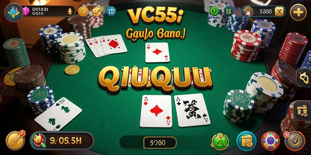 Tampilan gameplay yang menegangkan di VC55 dengan aksi kartu QiuQiu.